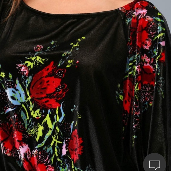 Free People Black Velvet Slouchy Floral Bodysuit Keyhole Amor Whimsigoth Large - Picture 4 of 11